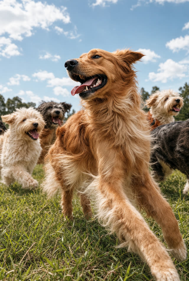 Grupo de perros sanos corriendo en el parque