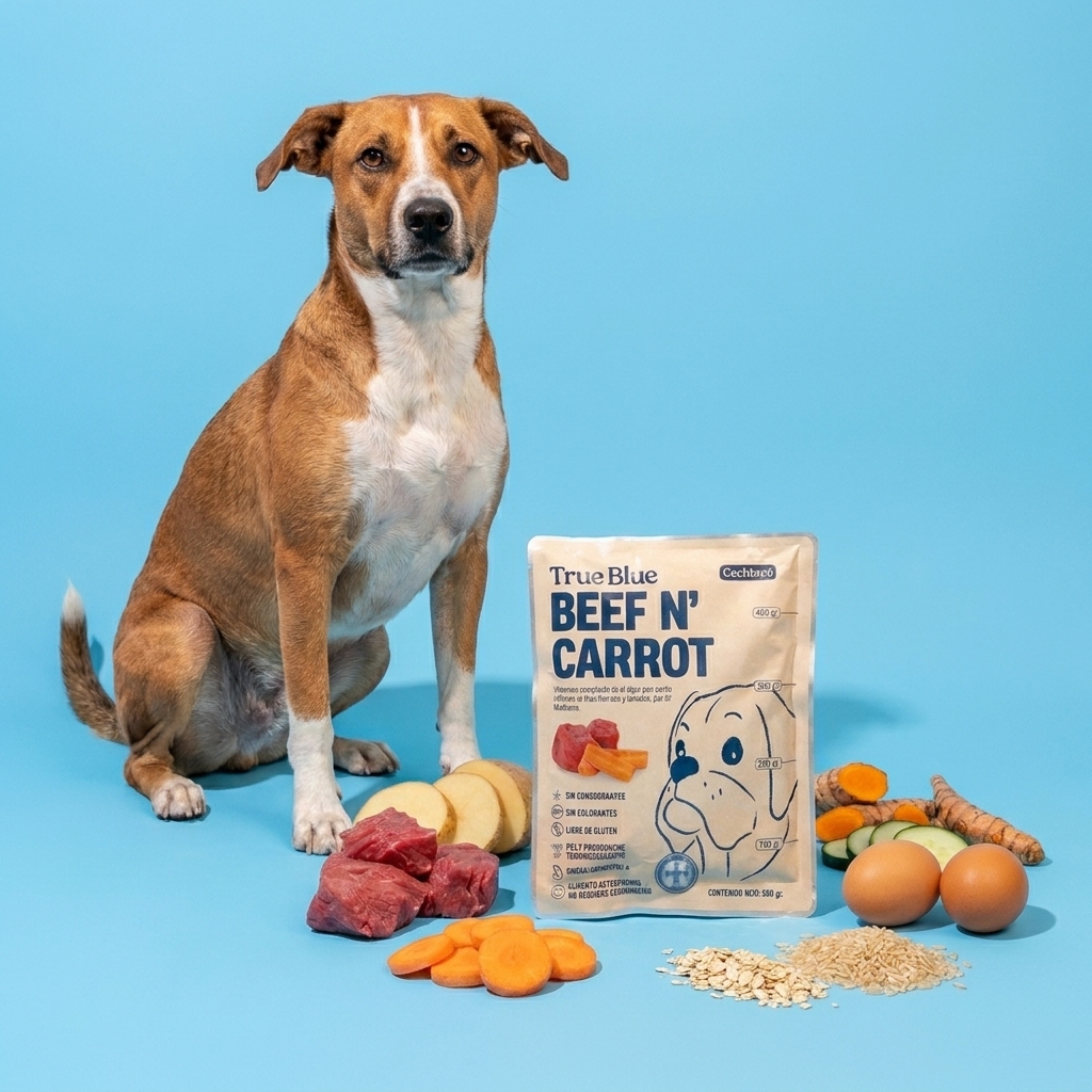 Perro mediano junto a Beef n’ Carrot