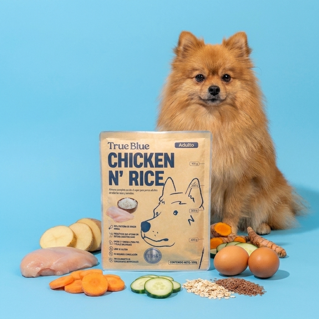 Pomerania junto a Chicken n’ Rice